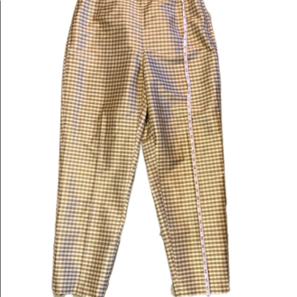 100% Silk Liz Claiborne Tan & White Gingham Cropped Pants - Picture 4 of 12